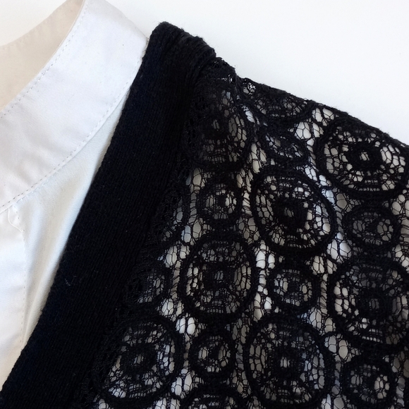 Vintage Simply Vera Navy Blue Lace Long Sleeve Sweater w Built-In White Shirt XS - Picture 11 of 16